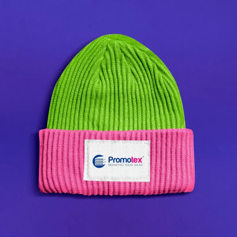 Black winter Promotex beanie with detailed full-colour embroidery
