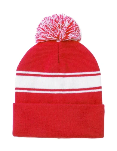 Promotional bobble hat with woven company pattern - winter merch