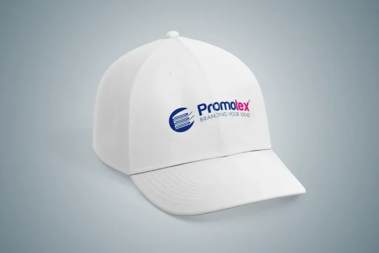 Red Promotex cap with precise white embroidered logo