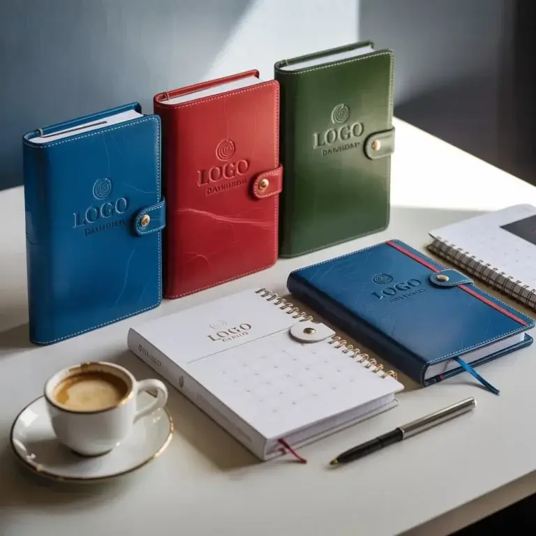 Diaries with calendar and custom logo print