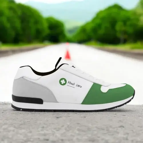 Green sustainable sneakers with logo print on recycled canvas