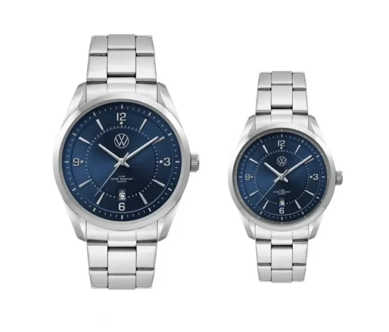 Elegant watch with stainless steel strap and Volkswagen logo