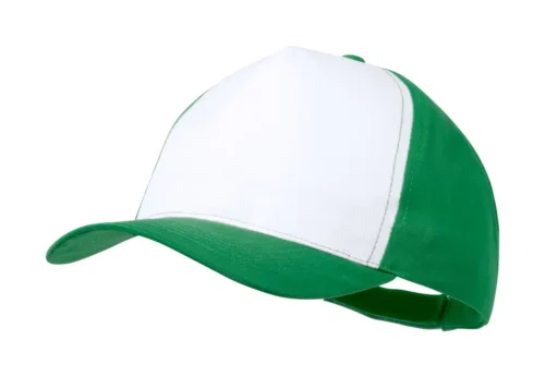 Green-white trucker cap with breathable mesh and space for branding