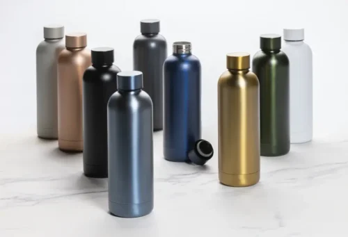 Stainless steel thermos flasks with subtle laser logo branding