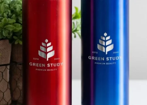 Laser engraving logo onto a flask