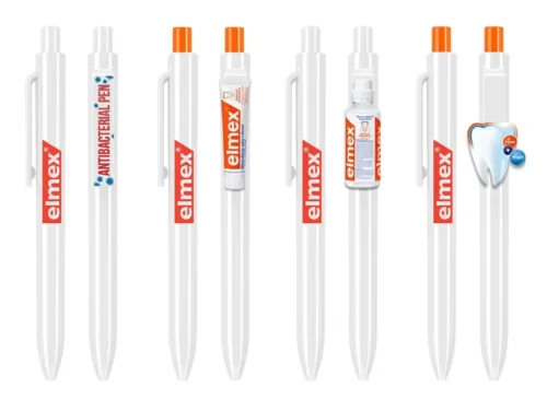 Elmex promotional pens with logo print