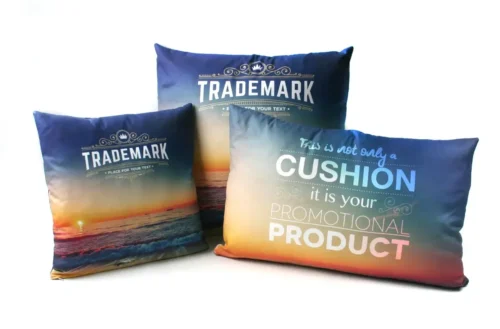 Collection of colourful promotional cushions with digital sublimation