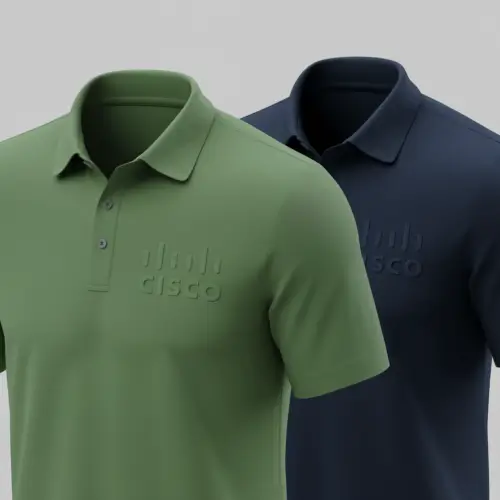 White Cisco polo shirt with subtle embossed logo - modern merch