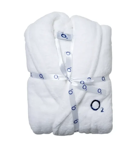 Blue O2 bathrobe with precise chest embroidery - premium corporate gift