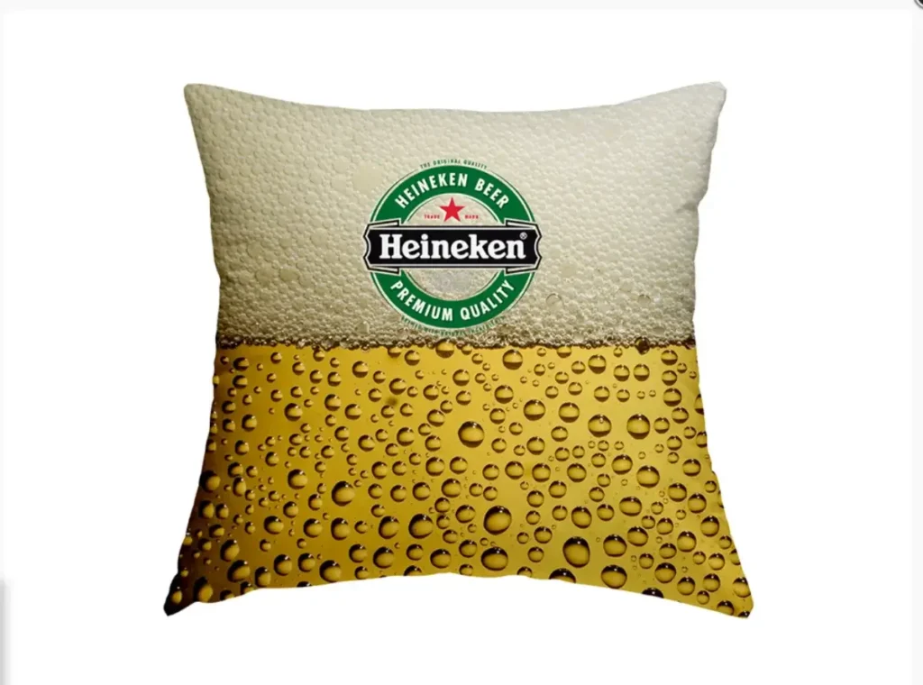 Green decorative Heineken cushion with screen-printed corporate logo