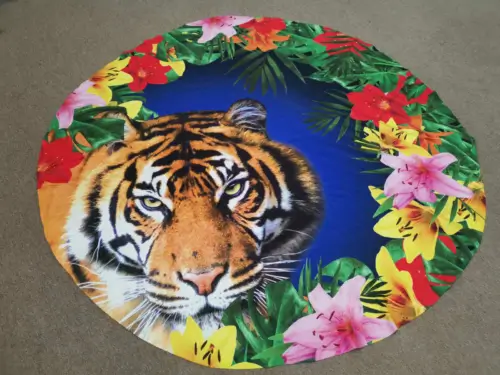 Round beach towel with all-over sublimation print - summer promo campaign