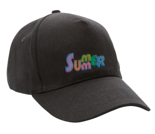 Summer cap with colourful machine embroidery for summer campaigns