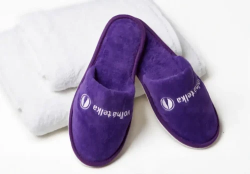 Soft house slippers with print for a promotional campaign