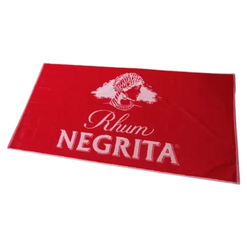 Black Rum Negrita terry towel with bold transfer print on the border