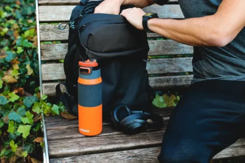 Orange Kambukka thermos flask with durable pad-printed logo