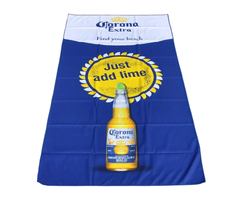 Corona Extra beach promotional towel with detailed all-over print into the fibre