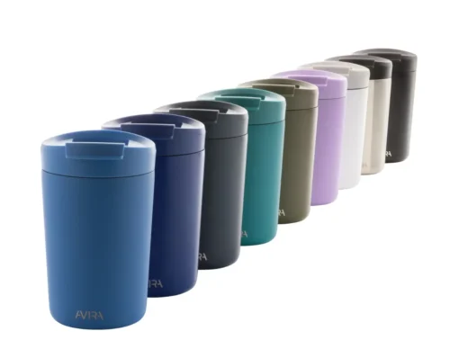 Travel mugs with logo print - promotional gift with screen print