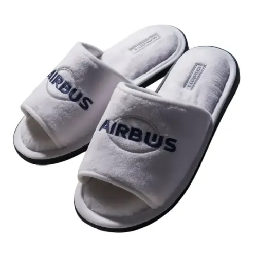 White terry cloth slippers with full-colour digital logo print